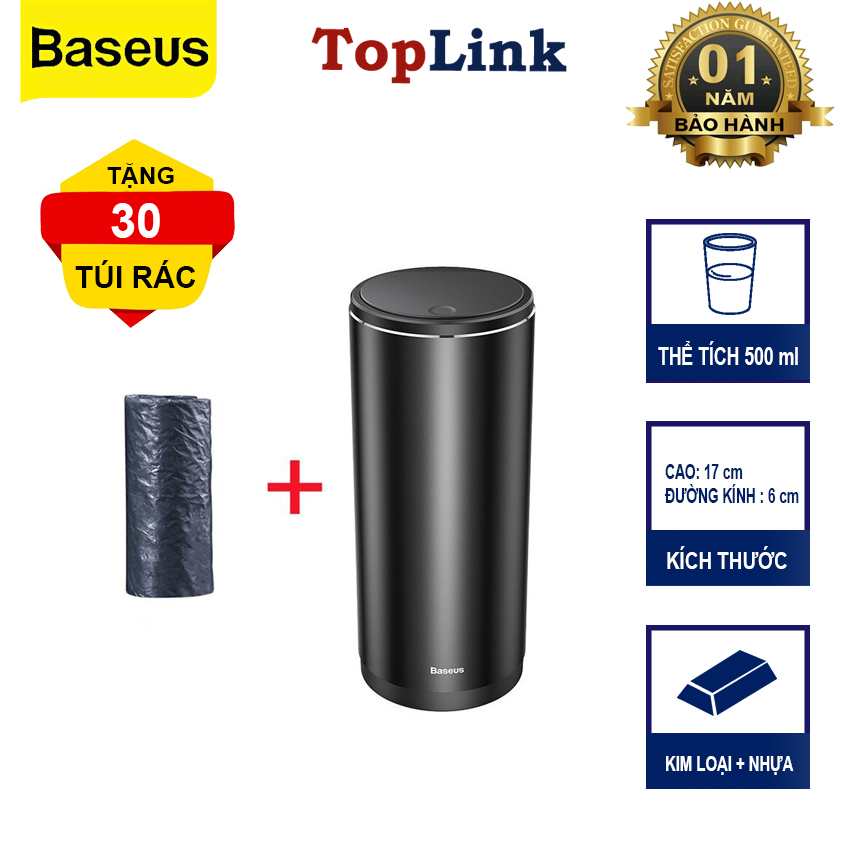 Thùng Rác Mini Ô Tô BASEUS Để Bàn Văn Phòng Có Nắp Gentleman Style Dung Tích 500ml Kèm 30 Túi Đựng