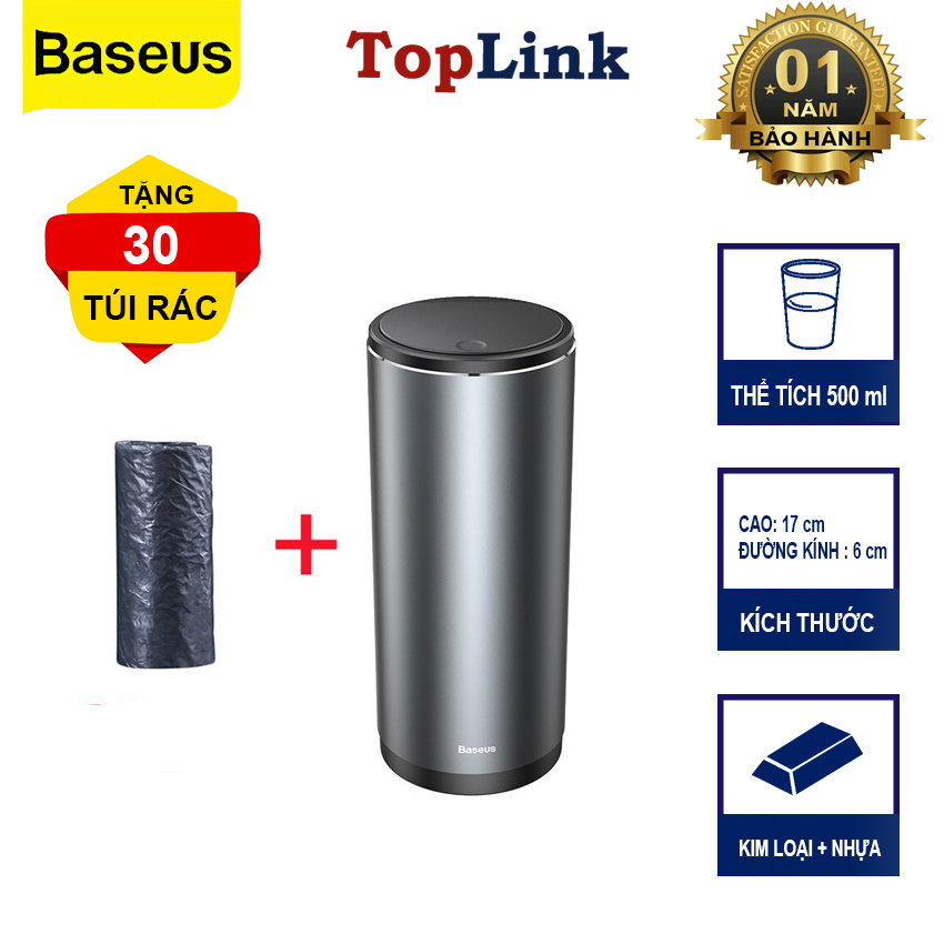 Thùng Rác Mini Ô Tô BASEUS Để Bàn Văn Phòng Có Nắp Gentleman Style Dung Tích 500ml Kèm 30 Túi Đựng