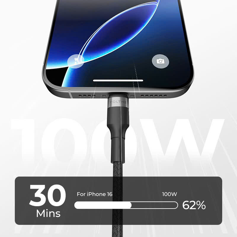 Cáp Sạc Siêu Nhanh PD TypeC 100W VOLTME Bền Bỉ Truyền Dữ Liệu 480Mbps Cho iPhone 15/16 MacBook Samsung