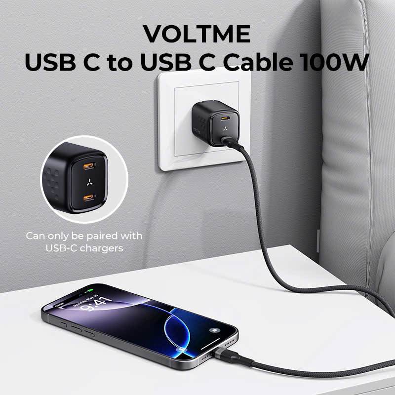 Cáp Sạc Siêu Nhanh PD TypeC 100W VOLTME Bền Bỉ Truyền Dữ Liệu 480Mbps Cho iPhone 15/16 MacBook Samsung