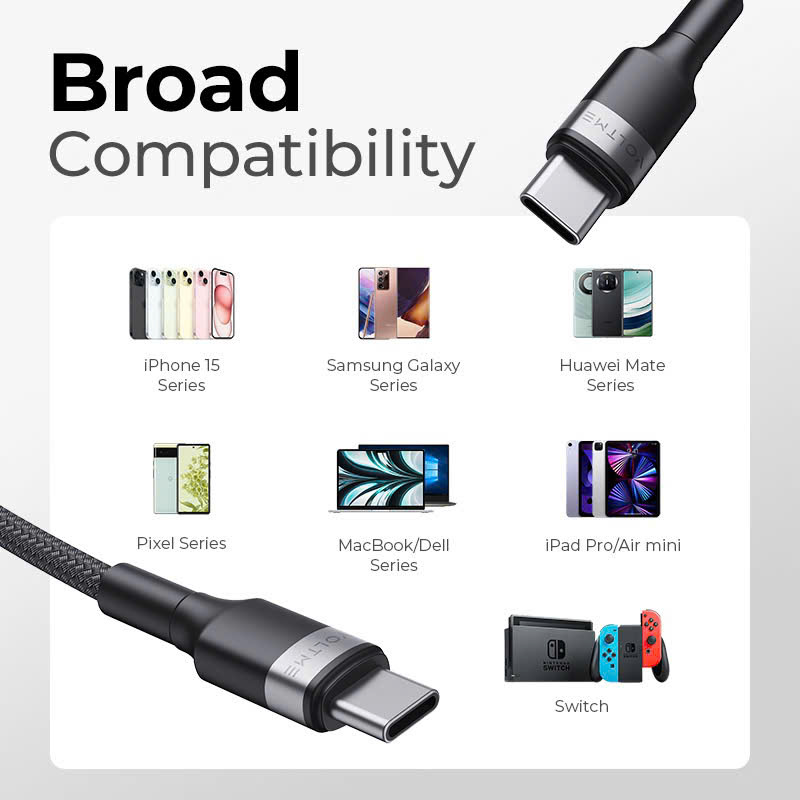Cáp Sạc Siêu Nhanh PD TypeC 100W VOLTME Bền Bỉ Truyền Dữ Liệu 480Mbps Cho iPhone 15/16 MacBook Samsung