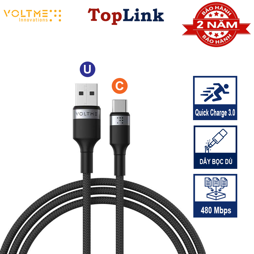 Cáp Sạc Nhanh USB to Type-C QC 3.0 VOLTME Sạc Galaxy S24 50% Trong 30 Phút Truyền Dữ Liệu 480Mbps Bọc Dù Siêu Bền