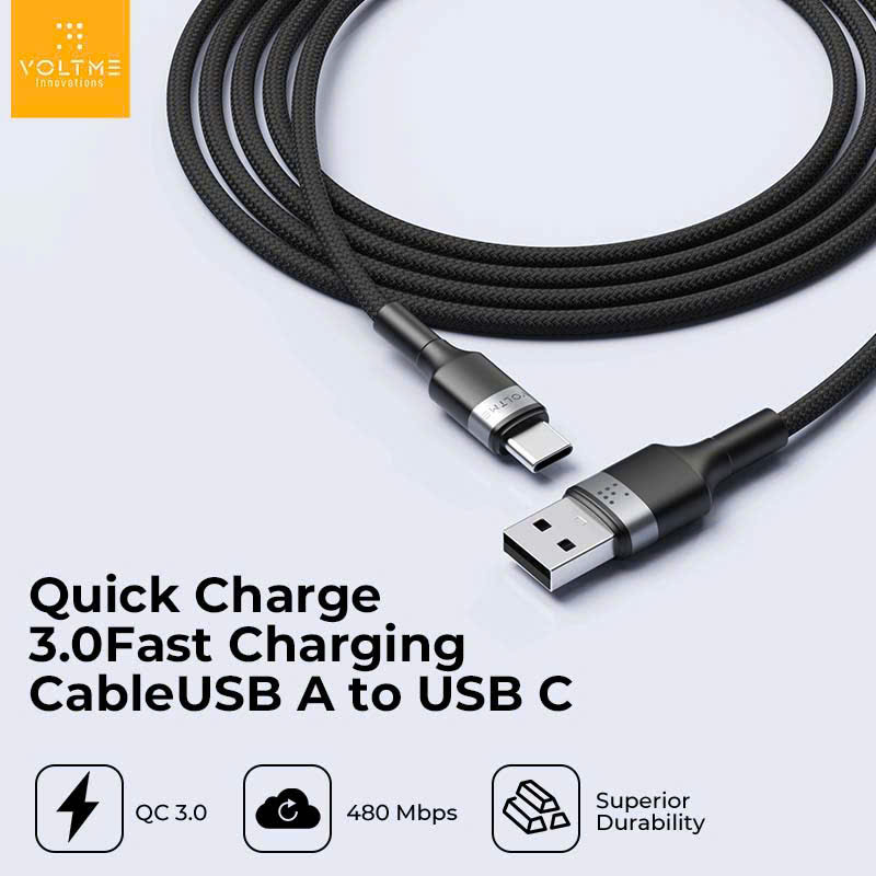 Cáp Sạc Nhanh USB to Type-C QC 3.0 VOLTME Sạc Galaxy S24 50% Trong 30 Phút Truyền Dữ Liệu 480Mbps Bọc Dù Siêu Bền