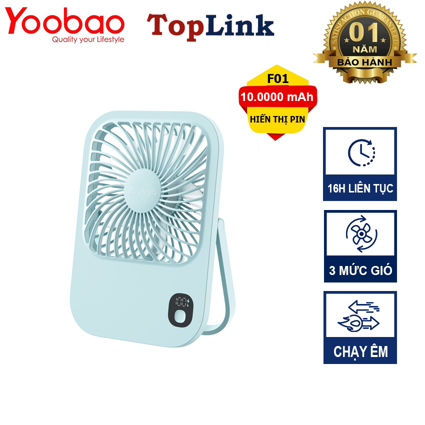 Quạt Mini Tích Điện, Quạt Để Bàn YOOBAO F01 10.000mah Thời Gian Sử Dụng 43h Với 3 Mức Gió Nhỏ Gọn Dễ Mang Đi