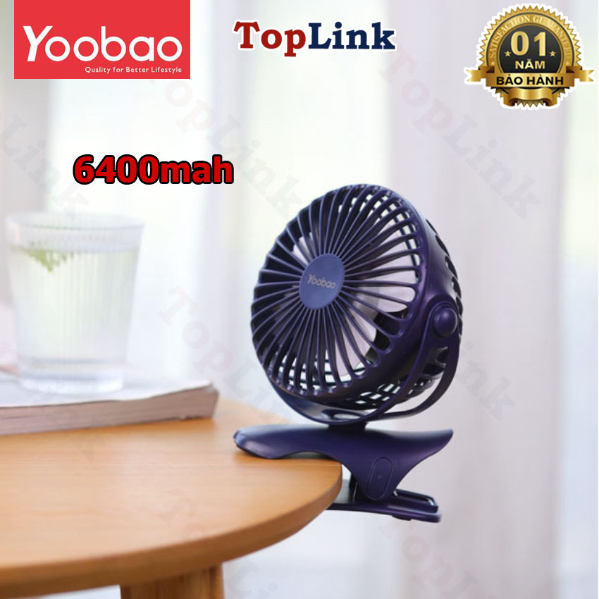 Quạt Kẹp Tích Điện Mini YOOBAO F04 Pin Khủng 6400mAh Chạy 1.5 Ngày Có 4 Mức Gió Siêu Bền