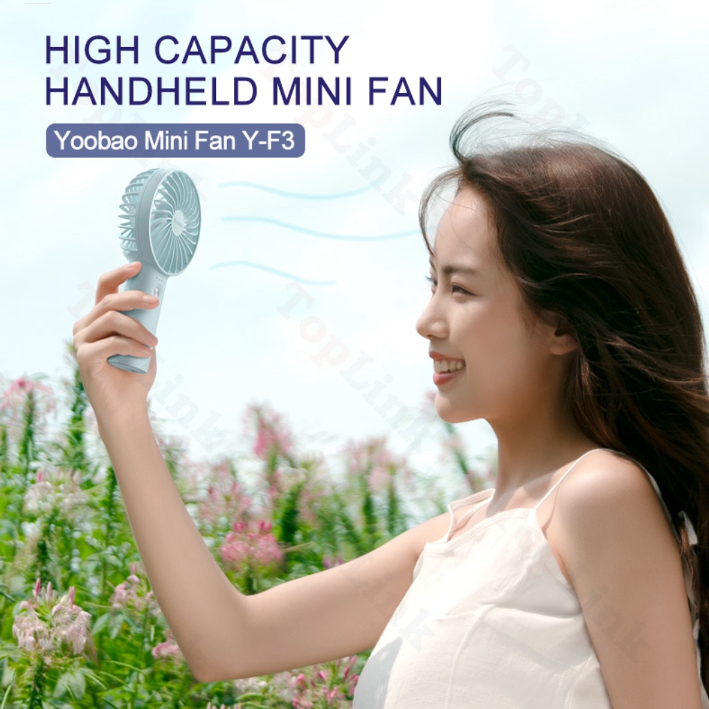 Quạt Tích Điện YOOBAO F3 3000mAh - 6000mAh Cầm Tay Pin Trâu 32h Sử Dụng, Với 3 Tốc Độ Gió, Có Đèn Báo Pin, Thiết Kế Nhỏ Ngọn