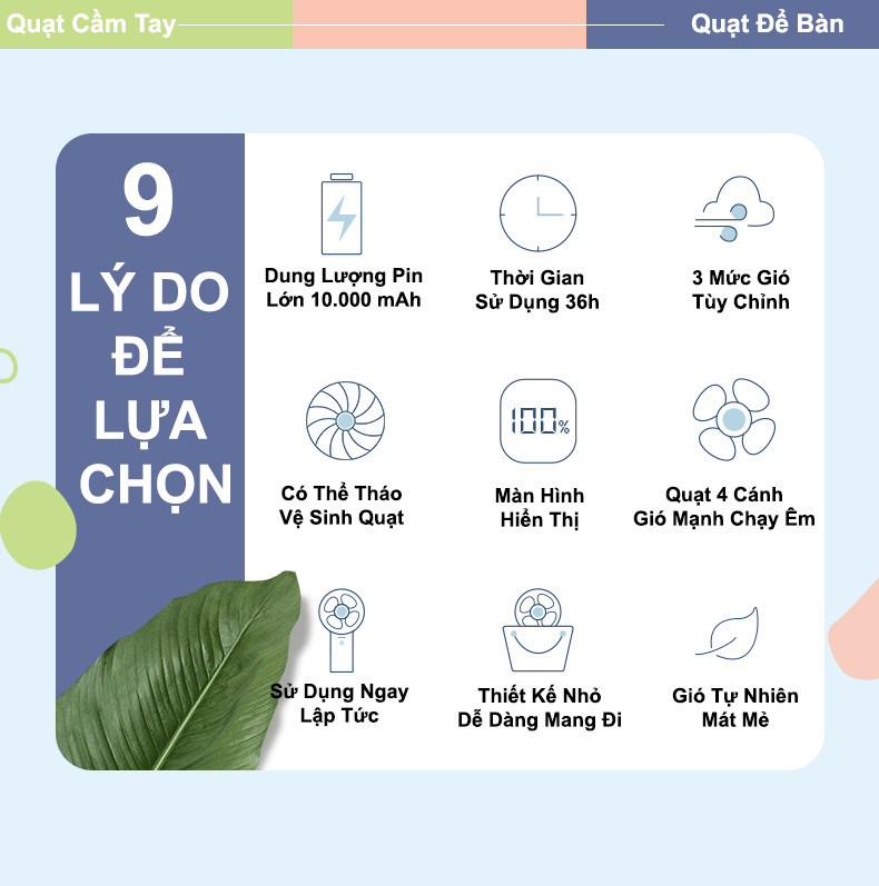 Quạt Mini YOOBAO F3PL Pin 10.000mAh Cầm Tay Để Bàn Tiện Lợi, 3 Cấp Gió, Sử Dụng 36h, Hiển Thị Dung Lượng Pin