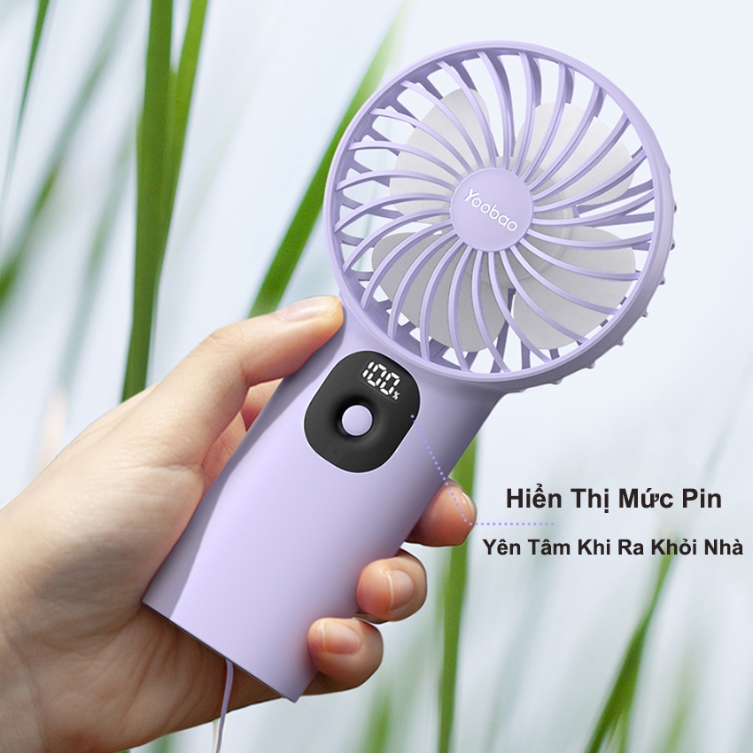 Quạt Mini YOOBAO F3PL Pin 10.000mAh Cầm Tay Để Bàn Tiện Lợi, 3 Cấp Gió, Sử Dụng 36h, Hiển Thị Dung Lượng Pin