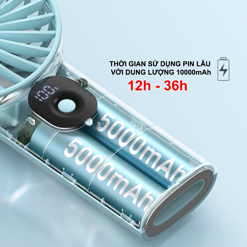 Quạt Mini YOOBAO F3PL Pin 10.000mAh Cầm Tay Để Bàn Tiện Lợi, 3 Cấp Gió, Sử Dụng 36h, Hiển Thị Dung Lượng Pin