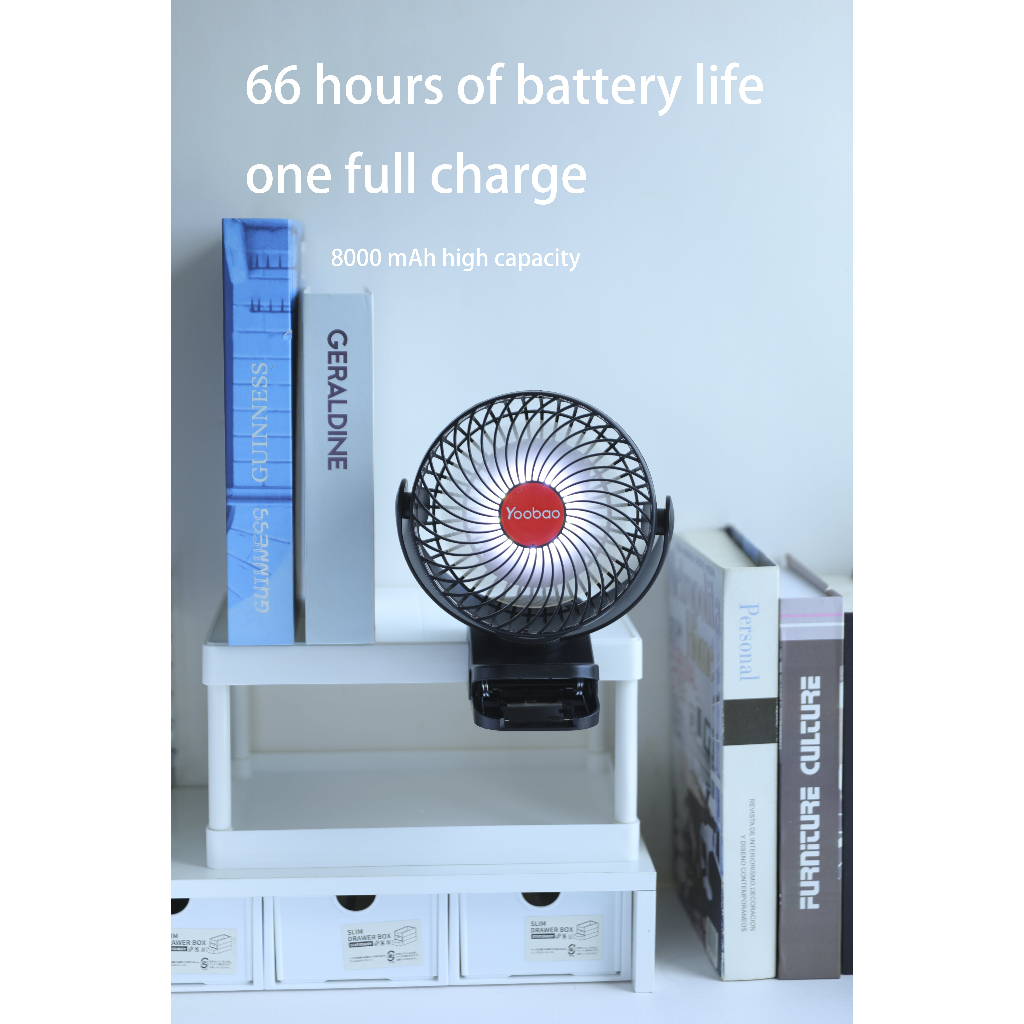 Quạt Kẹp Tích Điện Mini YOOBAO F8 Để Bàn Kiêm Sạc Dự Phòng F8 3 in 1 Có Đèn Led Pin 8000 mAh Dùng 9-30h Liên Tục