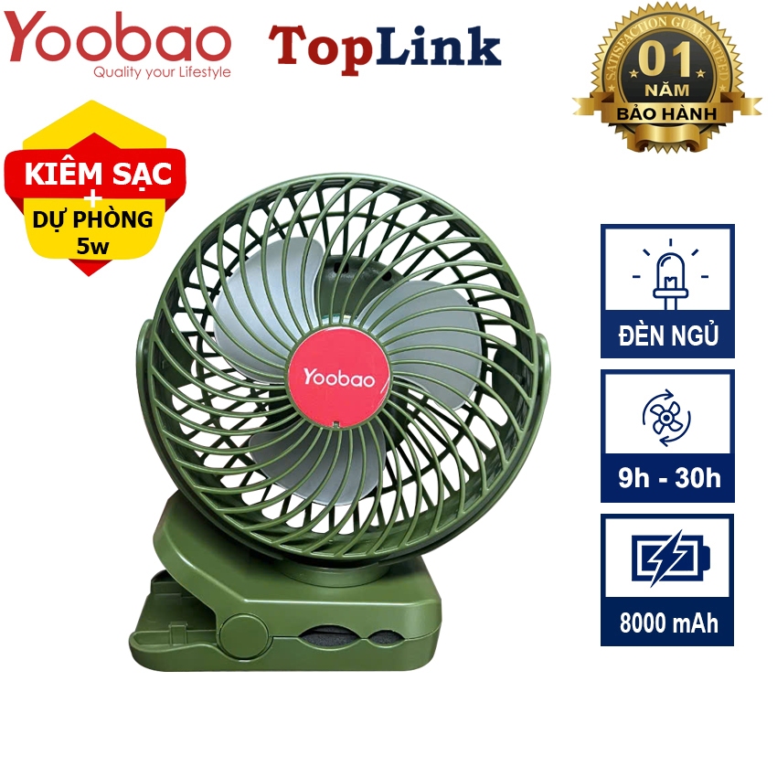Quạt Kẹp Tích Điện Mini YOOBAO F8 Để Bàn Kiêm Sạc Dự Phòng F8 3 in 1 Có Đèn Led Pin 8000 mAh Dùng 9-30h Liên Tục