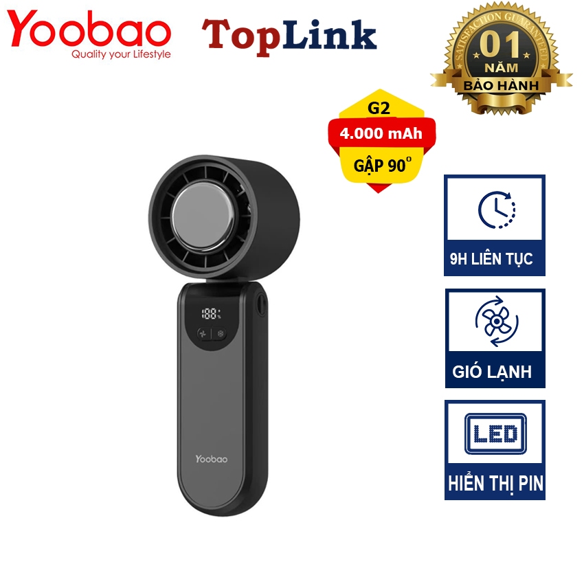 Quạt Có Dây Đeo Cổ YOOBAO G2 Cầm Tay Mini Dung Lượng Pin 4000mAh, 100 Cấp Gió, Mát Nhanh Với Sò Lạnh, Màn Hiển Thị Pin