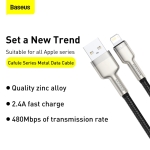 Cáp Sạc 2.4A BASEUS CALJK Đầu Bọc Kim Loại, Dây Bọc Dù Cho iPhone USB Sang Lightning, Truyền Dữ Liệu 480Mbps