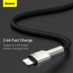 Cáp Sạc 2.4A BASEUS CALJK Đầu Bọc Kim Loại, Dây Bọc Dù Cho iPhone USB Sang Lightning, Truyền Dữ Liệu 480Mbps