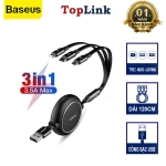 Dây Cáp Sạc Điện Thoại 3 Đầu BASEUS 3 in 1 Loại Dây Rút Sạc Điện Thoại Sạc 3.5a Lightning - Type C - Micro