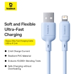 Cáp Sạc BASEUS 2.4a Silky Cho iPhone 5 6 7 8 XsMax 11 12 Kiểm Soát Nhiệt Độ Sạc Truyền Data 480Mbps Cáp Cao Su Chống Gãy Bền Bỉ Thời Trang