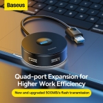 Bộ Chia BASEUS Hub AirJoy Round Box Adapter Type-C Hoặc USB 3.0 To USB 3.01 + USB2.03 Cho Máy Tính, Laptop, Macbook