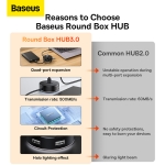 Bộ Chia BASEUS Hub AirJoy Round Box Adapter Type-C Hoặc USB 3.0 To USB 3.01 + USB2.03 Cho Máy Tính, Laptop, Macbook