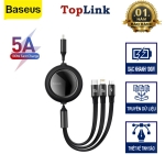 Cáp Sạc Nhanh 100W Rút 3 Đầu BASEUS CAMJ010201 Cổng Type C ra Lightning, Micro, Type C Sạc Nhanh Cho Điện Thoại, LapTop, iPhone, Ipad