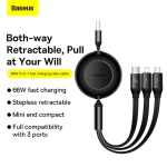 Cáp Sạc Điện Thoại Dây Rút 3 Đầu 3 in 1 BASEUS Sạc Nhanh 66W Lightning-Micro-Type C