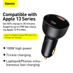 Tẩu Sạc Nhanh Ô Tô 100w BASEUS  1 Cổng USB 1 Cổng PD Công Nghệ Sạc Nhanh Quick Charge QC 3.0 Sạc Đa Thiết Bị, Công Suất Mạnh Mẽ, An Toàn Cho Mọi Chuyến Đi